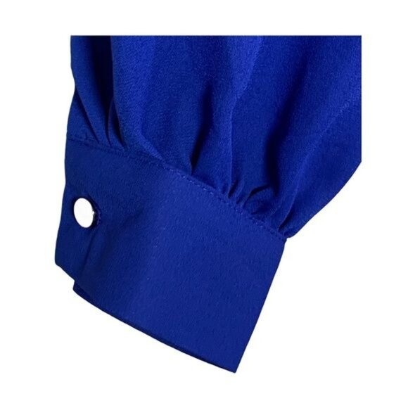 Haute Monde Blue Ruffle Long Sleeve Blouse Small Tie Neck - Picture 8 of 12